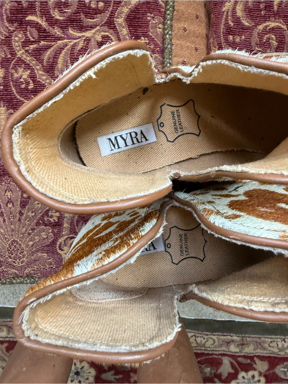 Myra Bag Brown & White Cowhide Pointed Ankle Booties - Picture 10 of 11